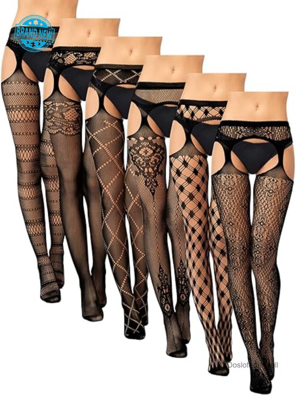 6 Pairs Fishnet Suspender Stockings Thigh High Tights Plus Size